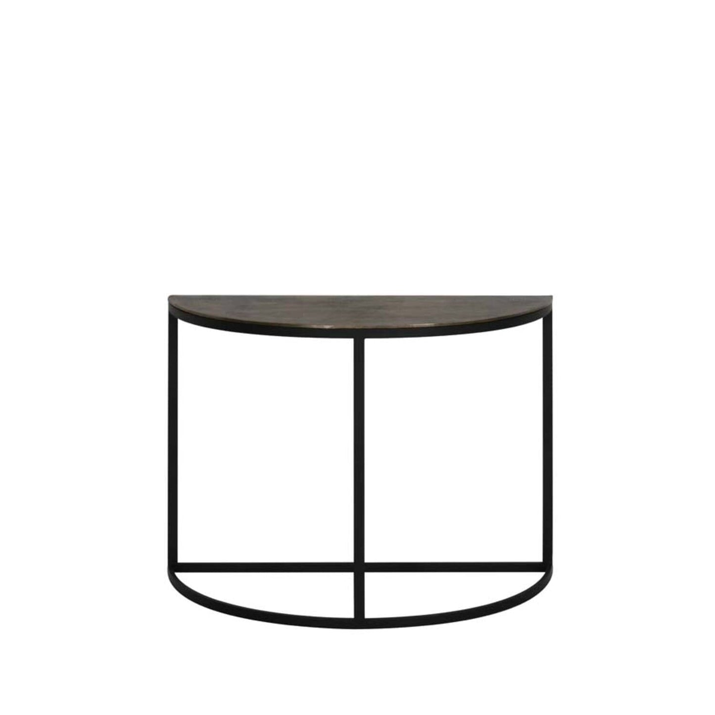 Konsole Halbmond aus schwarzem Metall mit Platte in Bronzeoptik