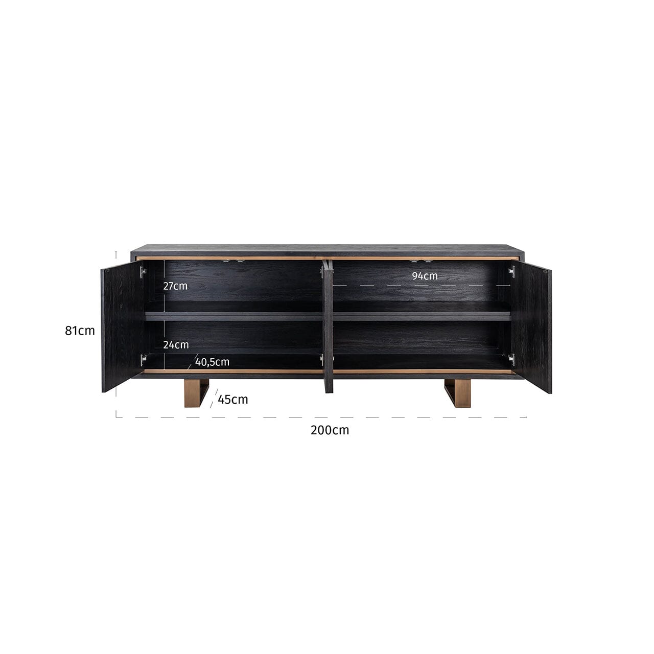 Schwarzes Sideboard mit Messinggriffen