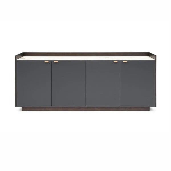 Dunkelgraues Eichen-Sideboard mit 4 Türen und Marmorplatte