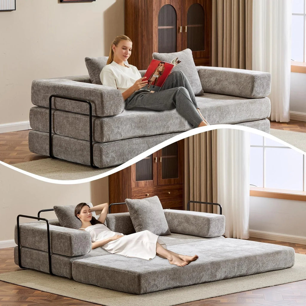 Umwandelbares Bodenschlafsofa mit Rückenkissen, Chenille-Gewebe für Wohnzimmer Schlafzimmer
