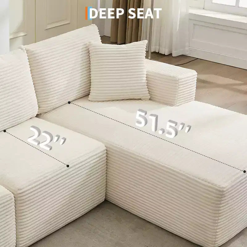 108 Modernes Sofa, 3-Sitzer Polster Ecksofa mit Kissen, Tiefes Sofa, Keine Montage Erforderlich
