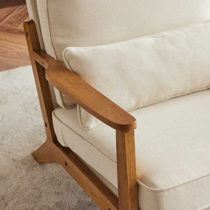Polster-Akzentsessel aus Leinenmischgewebe mit Holzbeinen und einem Kissen, Beige