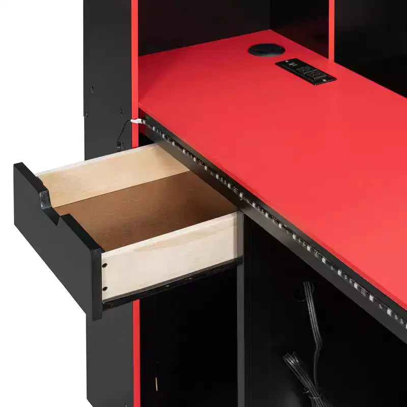 Gamer Hub Tagesbett mit Schreibtisch, RGB-Beleuchtung, Ladestation, Schubladen und Bücherregal-Kopfteil