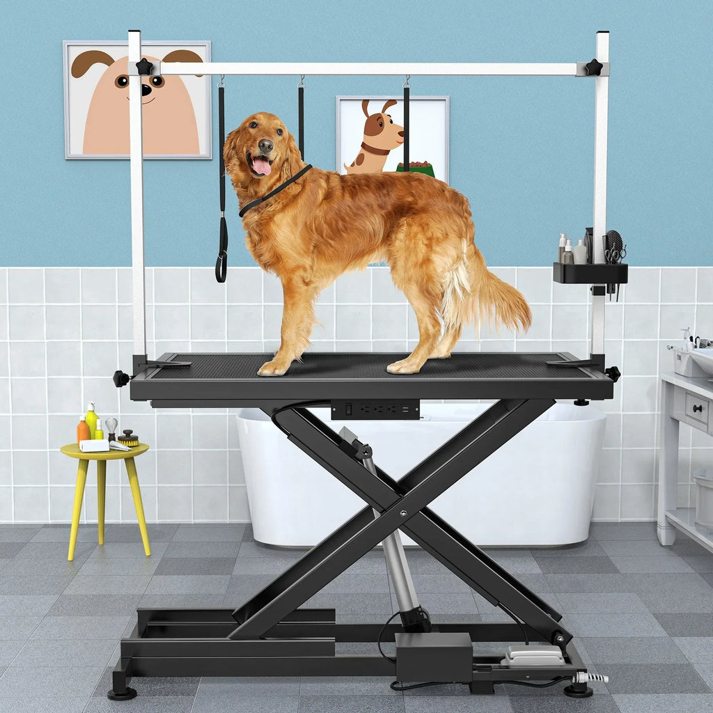 Professioneller elektrischer Hundepflegetisch für große Hunde, Hochleistungs-Haustierpflegetisch mit Hundefrisierarm aus Aluminium – 127 cm B