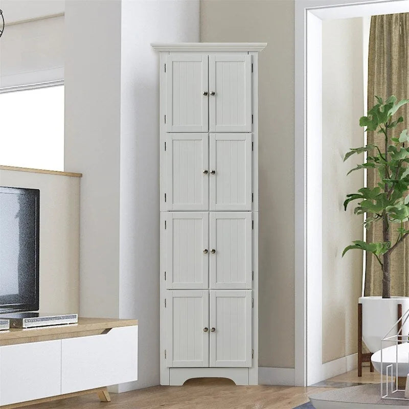 Hoher Eckschrank mit 8 Türen und 4 Einlegeböden