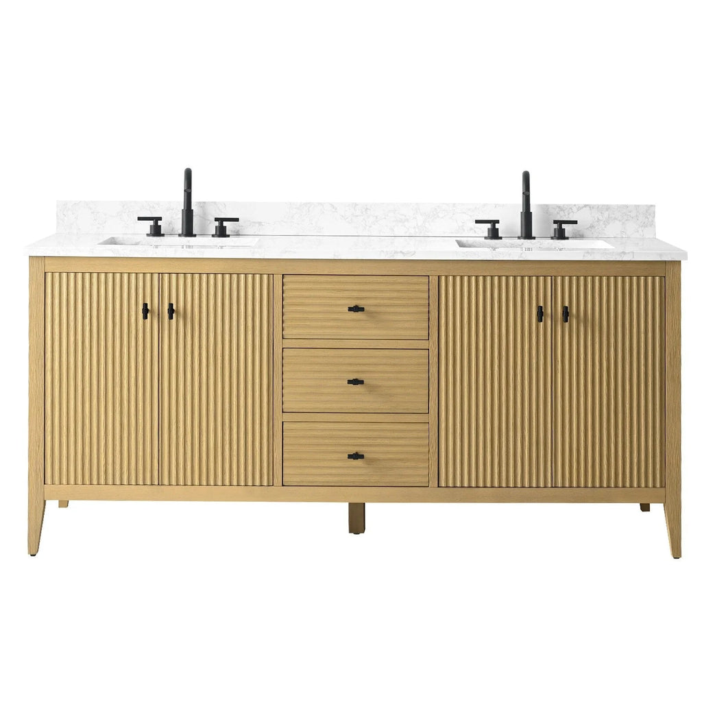 Vanity Art 72 Zoll Badezimmer-Waschtischunterschrank mit Doppelwaschbecken und Kunstmarmorplatte