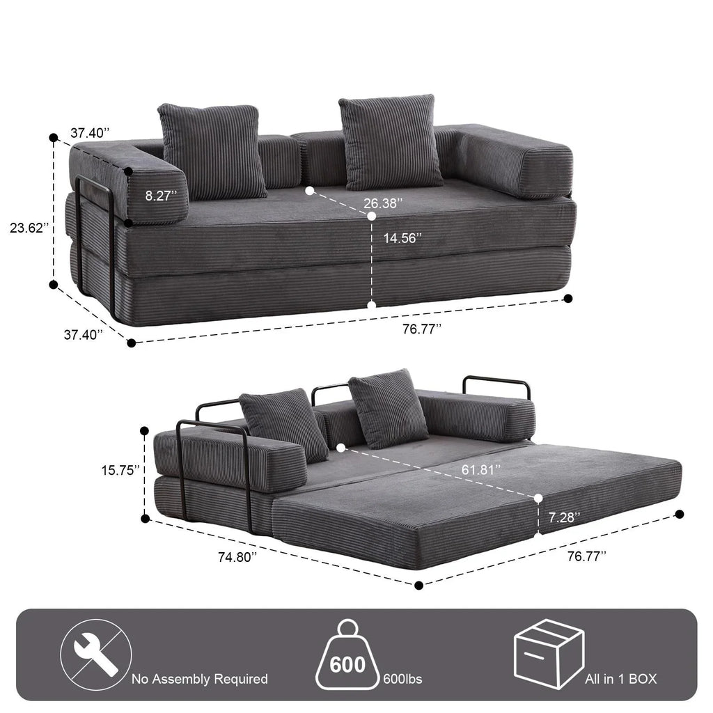 Umwandelbares Bodenschlafsofa mit Rückenkissen, Chenille-Gewebe für Wohnzimmer Schlafzimmer
