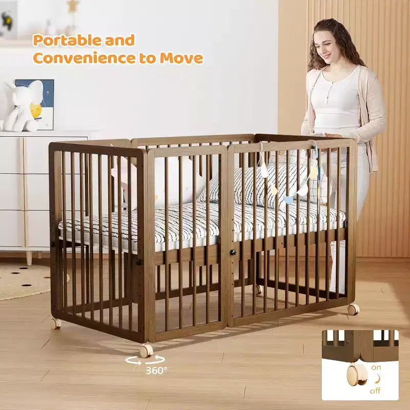 JOYMOR 8-in-1 umwandelbares Kinderbett, inklusive 2 Matratzen, umwandelbar in Stubenwagen, Mittelbett, großes Kinderbett, Tagesbett, Kleinkindbett und Laufstall