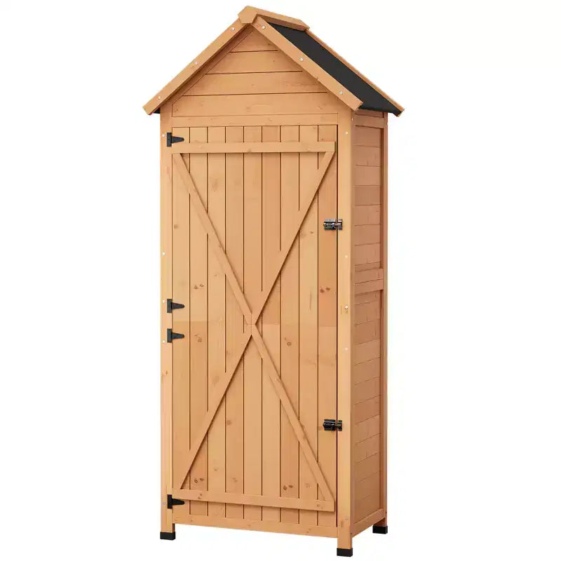 Wasserdichter Werkzeugschrank aus Holz für draußen Abschließbare Doppeltüren, 3 verstellbare Einlegeböden & schräges Dach Platzsparende Aufbewahrung für Terrasse, Hof oder Garten