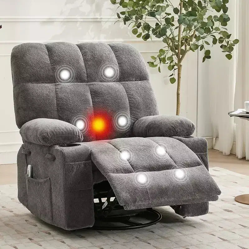Übergroßer Relaxsessel für Erwachsene, Manueller Dreh-Schaukelsofa, Seitentaschen & Getränkehalter für Große und Schwergewichtige, Wohnzimmer