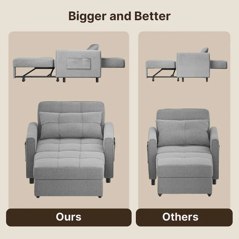 3-in-1 Schlafsofa, ausziehbarer Sessel, umwandelbarer, verstellbarer, klappbarer Polster-Lounge-Sofa