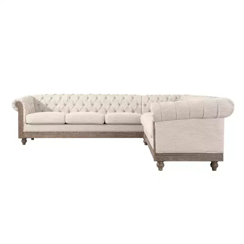 Mirod Großes Retro-Ecksofa mit Holzfüßen, bequemes Moduldesign für Wohnzimmer, Lounges und Familienbereiche