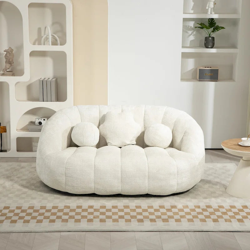 Weißer Chenille-Loungesessel (63,78 Zoll) mit hochdichtem Schaumstoff
