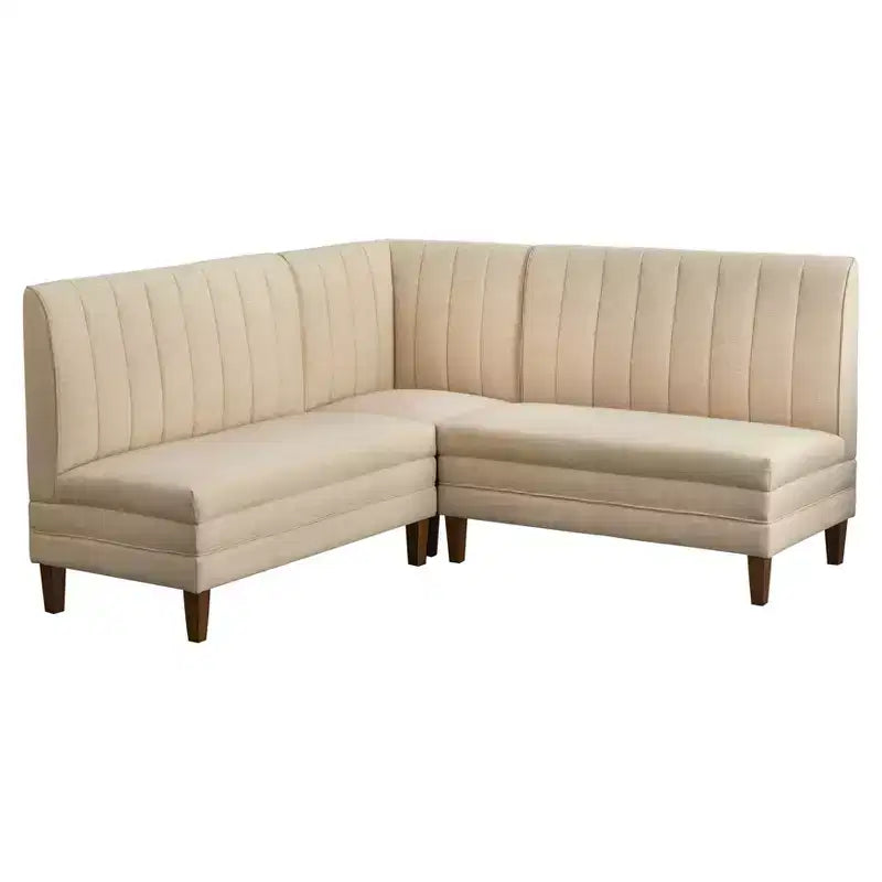 Lifestorey 4-teiliges Essgruppe Kerrington Channel Back Banquette Nussbaum/Creme: Leinenoptik-Stoff, Säulentisch