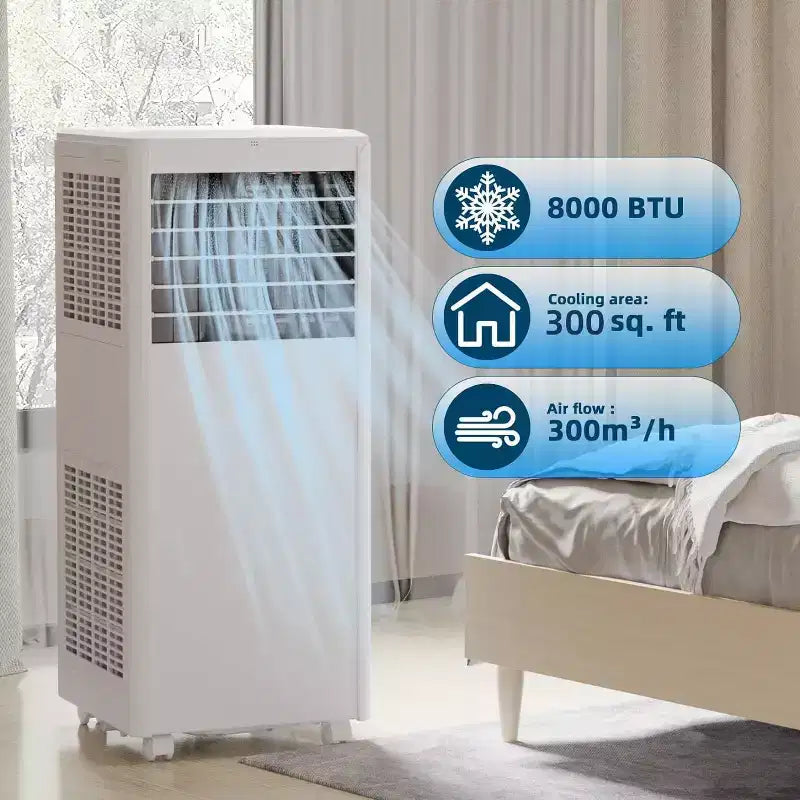8.000 BTU mobile Klimaanlage – 3-in-1 Kühlung, Entfeuchter & Ventilator für 32 m² mit Schlafmodus & 1 Jahr Garantie