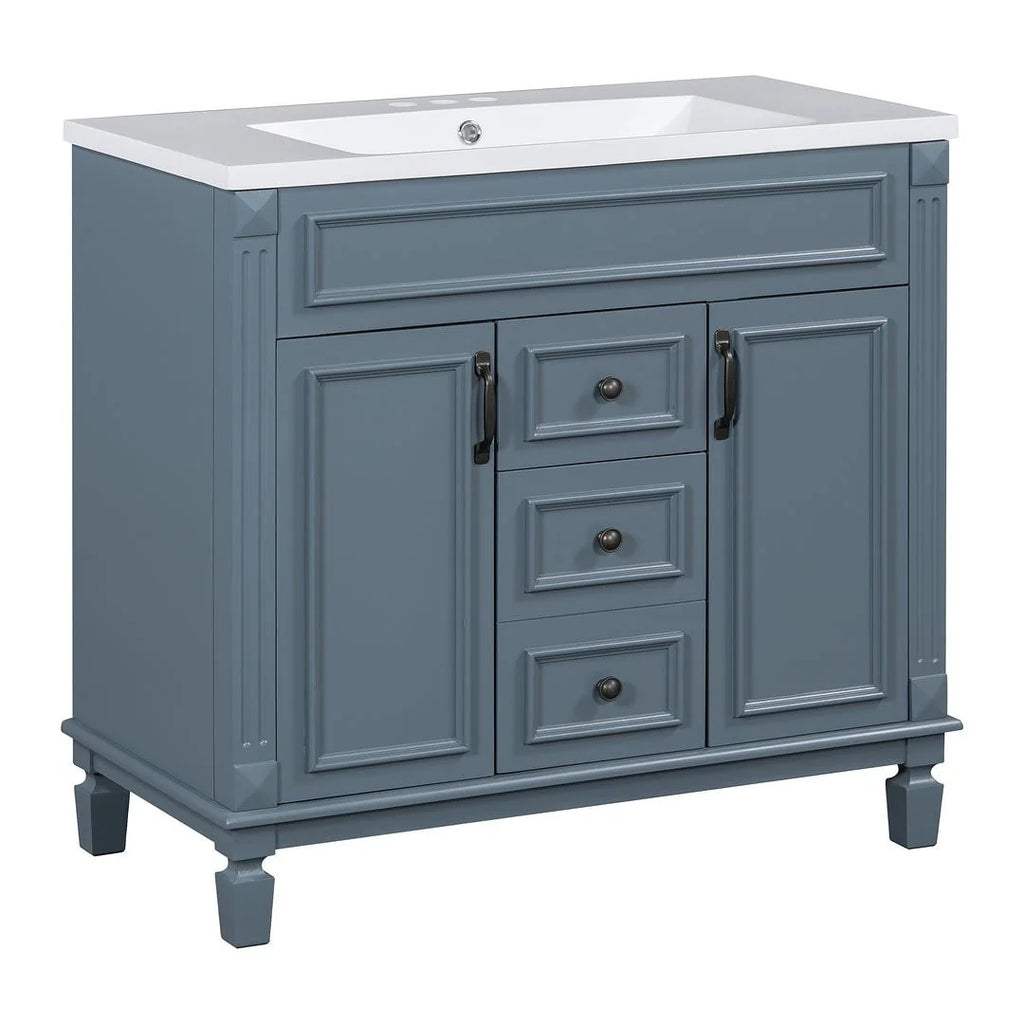 Moderner 36'' Badschrank mit Aufsatzwaschbecken und Spiegelschrank, 2 Türen und 2 Schubladen