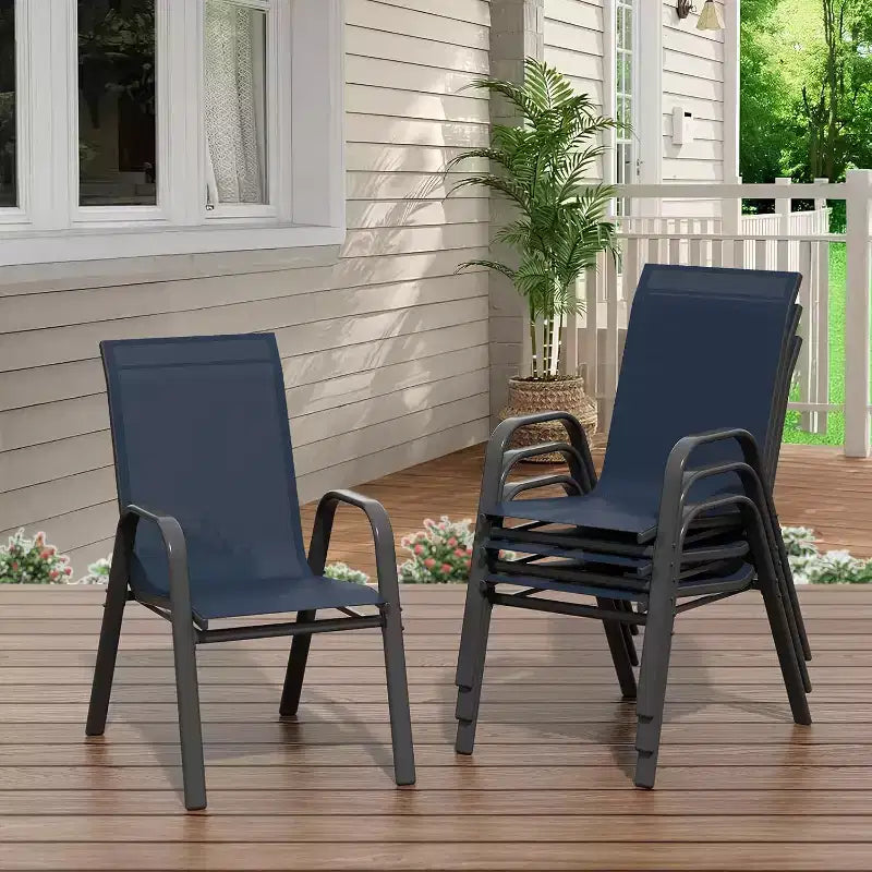 Terrassenstühle, stapelbare Outdoor-Esszimmerstühle, 4er-/6er-Set, wetterfeste, leichte Textilene-Outdoor-Stühle mit Armlehnen für Garten und Pool