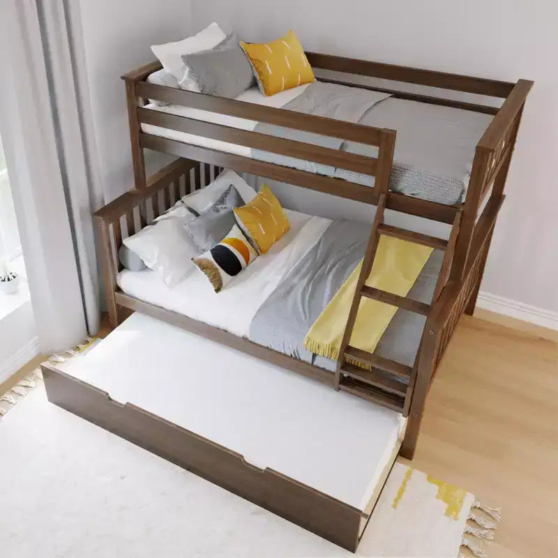 Max & Lily Massivholz Etagenbett, Twin über Full mit Ausziehbett und Leiter für Kinder