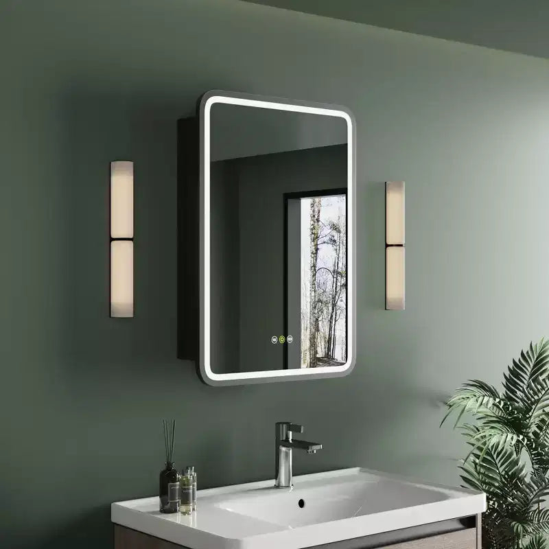 Schwarzer / Weißer / Goldener LED-Spiegelschrank, einzelne Tür, links- oder rechts angeschlagen, Einbau- oder Wandmontage