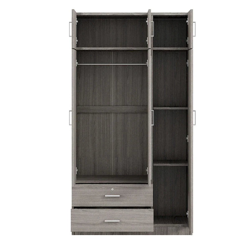 3-türiger Spiegelkleiderschrank mit 2 Schubladen und Aufsatzschrank