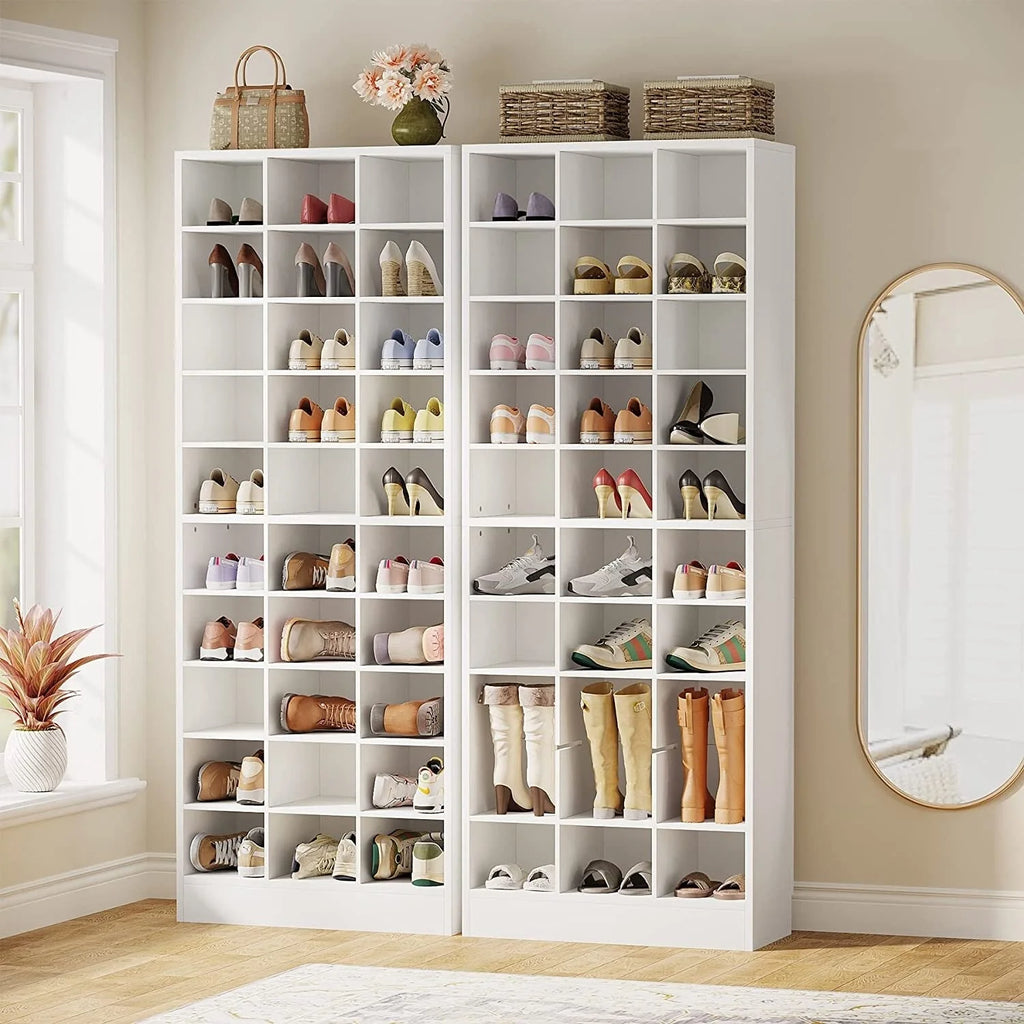 Schuhschrank für 30 Paar Schuhe, 10-stöckiges weißes Holzschuhregal für Schrank, Diele – 10 Etagen