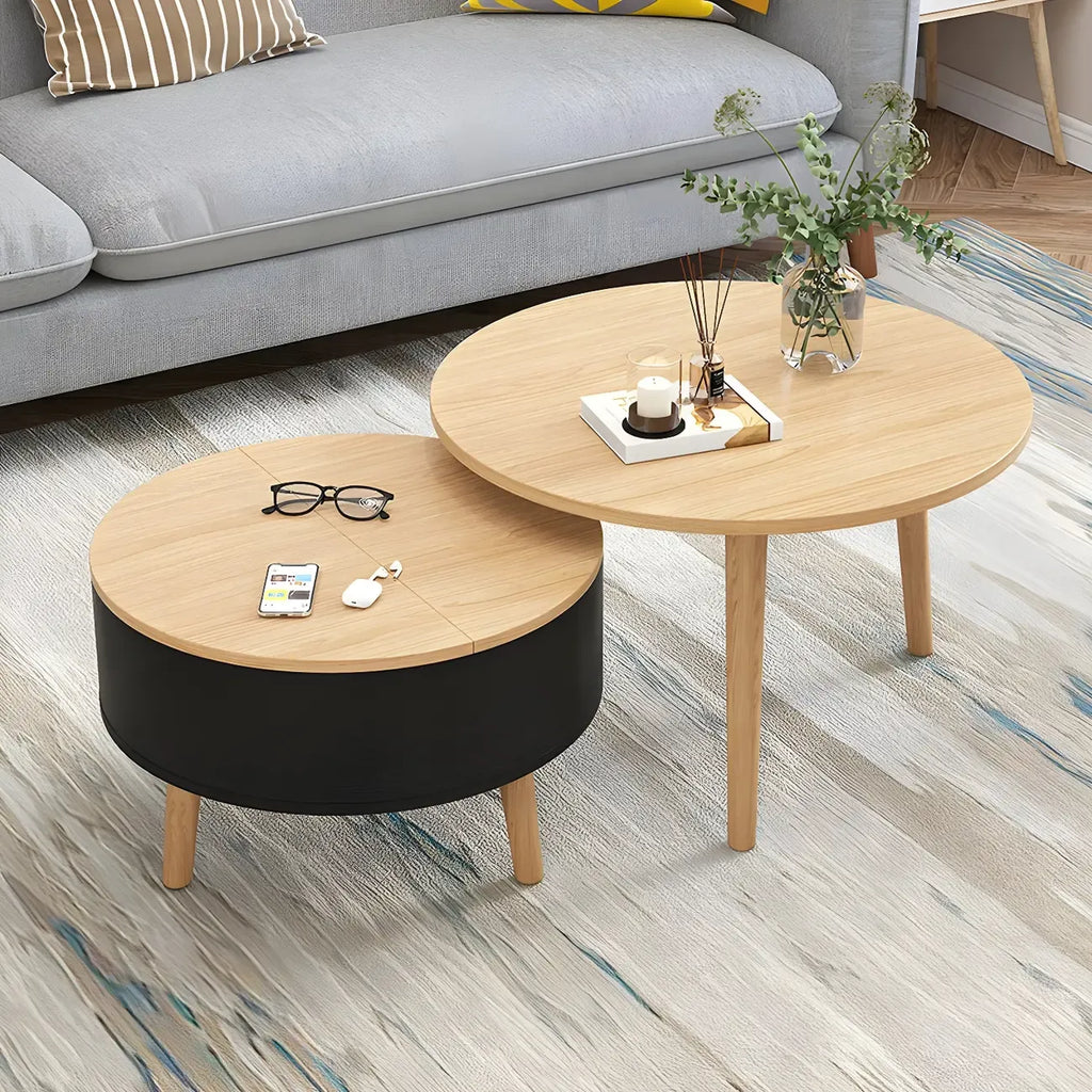 Schwarz Weiß Moderner Runder Couchtisch aus Holz mit Stauraum