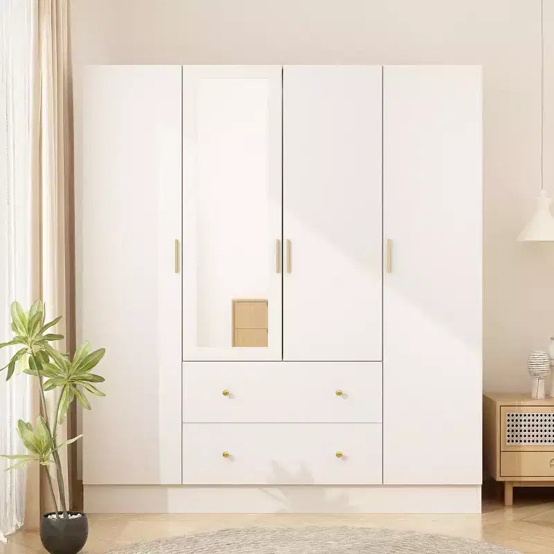 Hitow Kleiderschrank 2 große Schubladen, mittiger Hängeplatz mit Spiegel, minimalistischer Stil