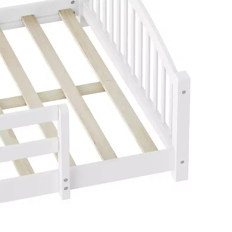 Luxystar Montessori-Bett in voller Größe mit niedriger Profilhöhe, Sicherheitsgittern und Kopfteil
