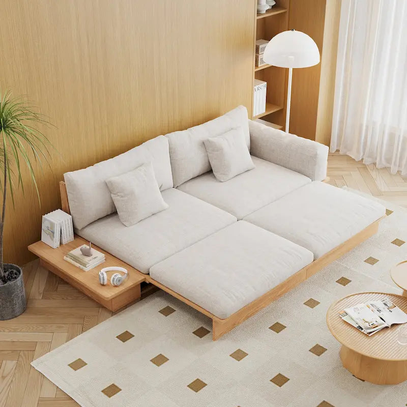 JASIWAY Modernes Sofa aus Massivholz mit Polsterung aus Baumwollleinen