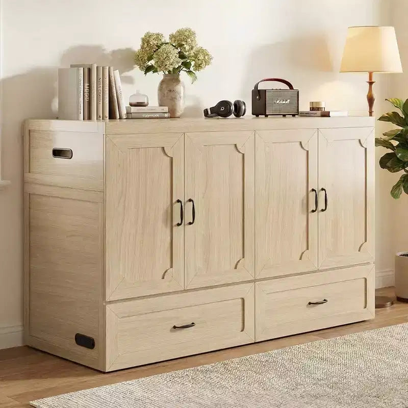 Mjkone Queen-Size-Schrankbett mit Matratze, USB-Ladeanschluss und Aufbewahrungsschubladen