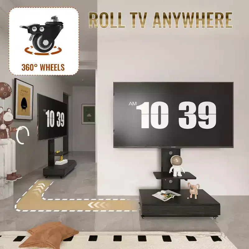 TV-Ständer für 32-75-Zoll-Fernseher, höhenverstellbarer mobiler TV-Wagen mit Schublade und Rollen für Wohnzimmer, Schlafzimmer, Büros -ModernLuxe