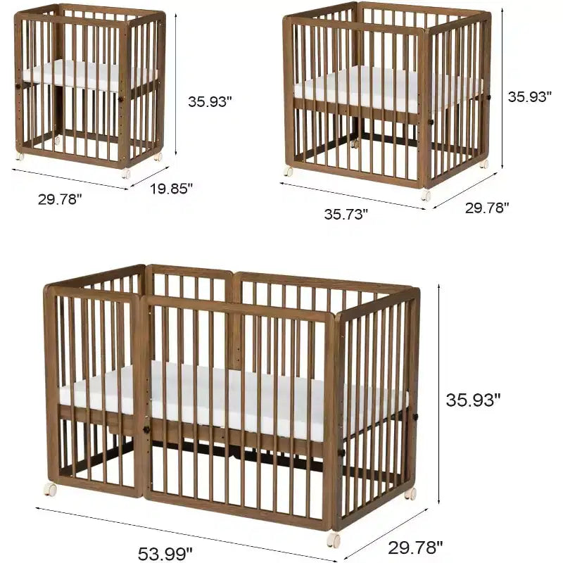 JOYMOR 8-in-1 umwandelbares Kinderbett, inklusive 2 Matratzen, umwandelbar in Stubenwagen, Mittelbett, großes Kinderbett, Tagesbett, Kleinkindbett und Laufstall
