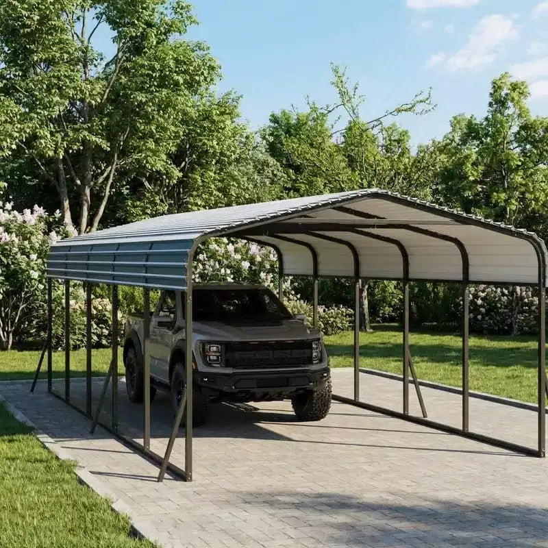 LinTimes 3,66 x 7,32 m Metall-Carport mit verzinktem Stahldach, pulverbeschichtetem Rahmen, wasserdichtem Unterstand für Fahrzeuge, Schutz für den Außenbereich