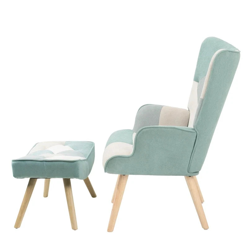 Akzentsessel mit Ottoman, Wohnzimmersessel und Ottomane Set, Bequemer Seitenlehnsessel für Schlafzimmer, Kreative Spleiß-Stoffoberfläche