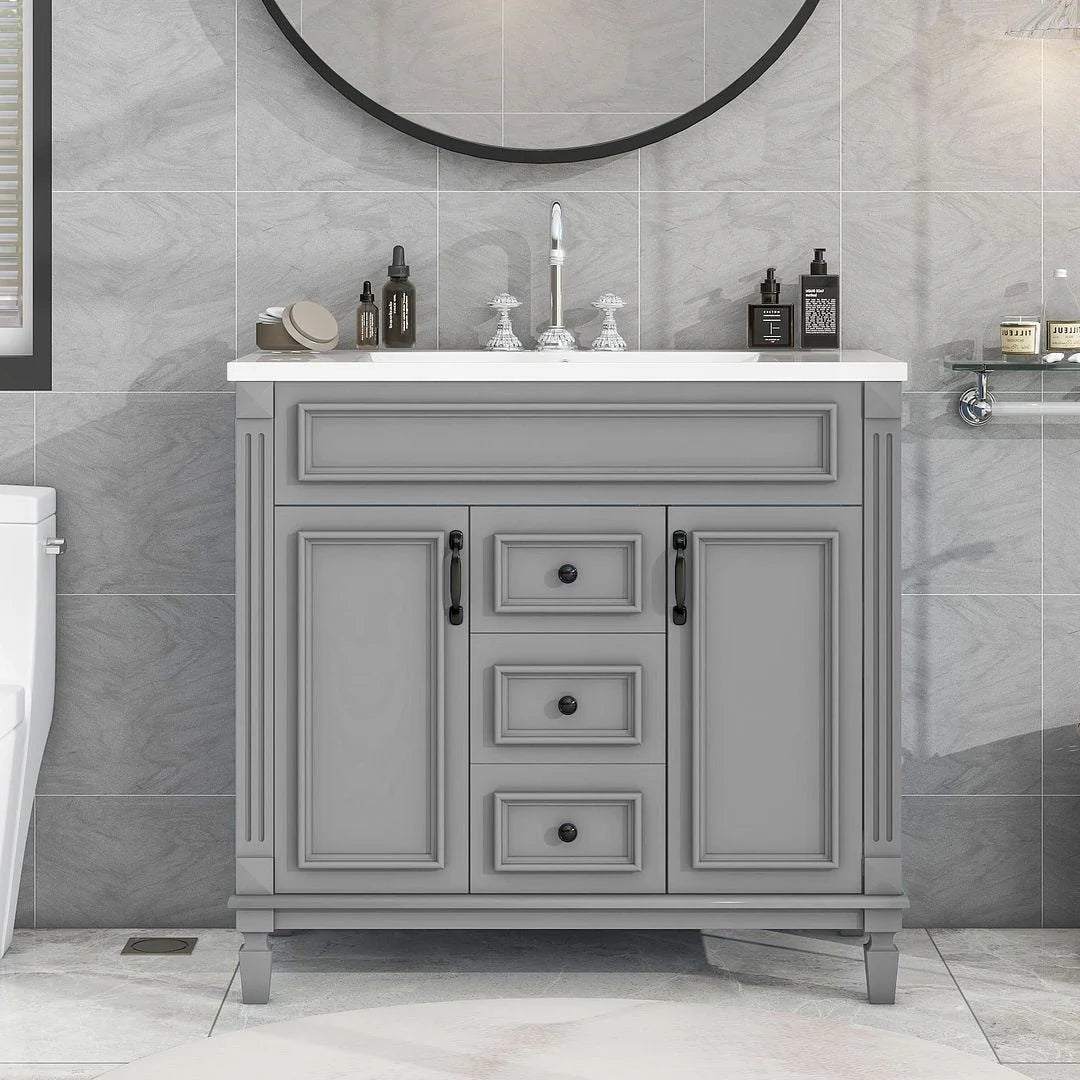 Moderner 36'' Badschrank mit Aufsatzwaschbecken und Spiegelschrank, 2 Türen und 2 Schubladen