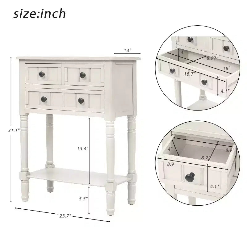 23,7 Zoll schmaler Konsolentisch mit 3 Schubladen und Ablage, Sofatisch für kleine Dielen oder Wohnzimmer