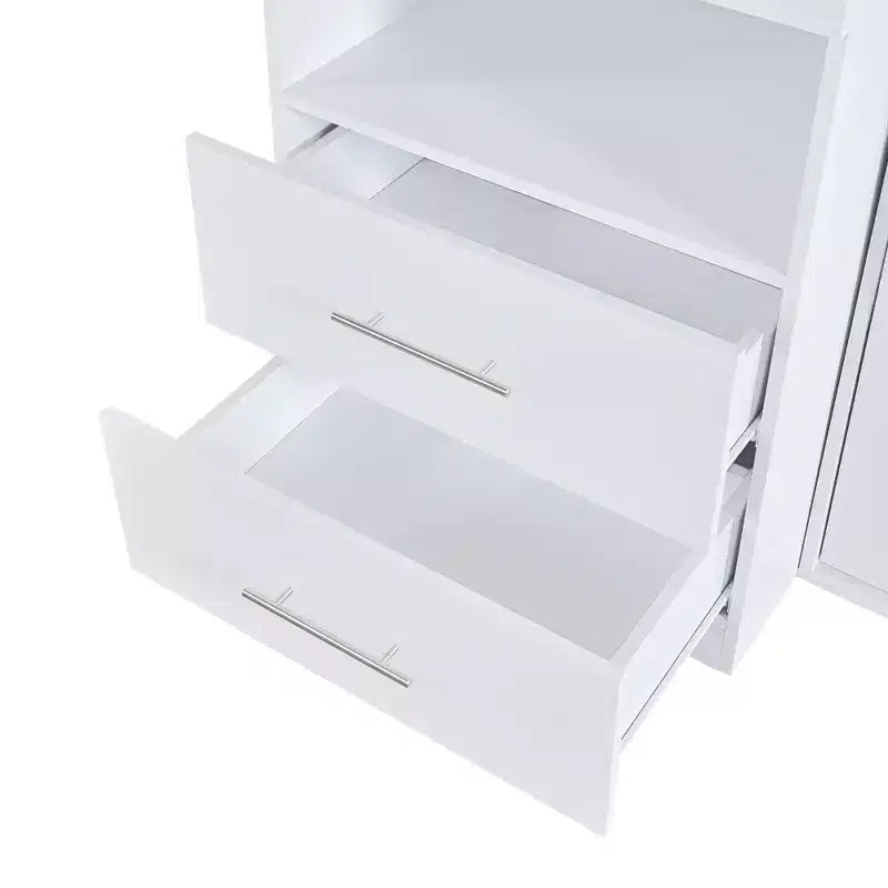 Murphy-Bettrahmen in Einzelbettgröße, Holzschrankbett mit integriertem Kleiderschrank, Aufbewahrungsschubladen und offenen Regalen, Weiß – ModernLuxe