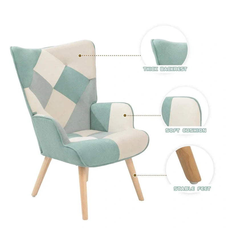 Akzentsessel mit Ottoman, Wohnzimmersessel und Ottomane Set, Bequemer Seitenlehnsessel für Schlafzimmer, Kreative Spleiß-Stoffoberfläche