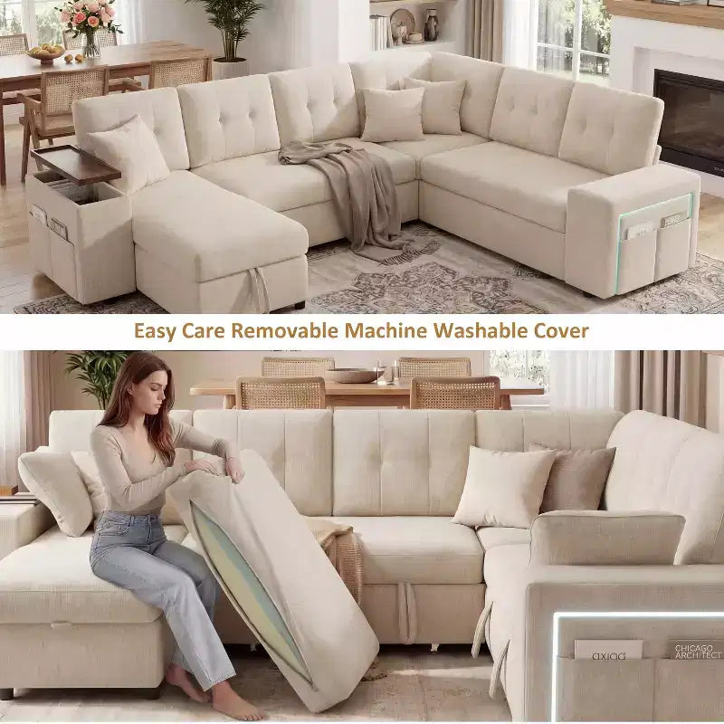Dyonery 112 Modulares Schlafsofa mit Ausziehfunktion, U-förmiges Schnittsofa mit Stauraum, extra breite und tiefe Sitzflächen für das Wohnzimmer