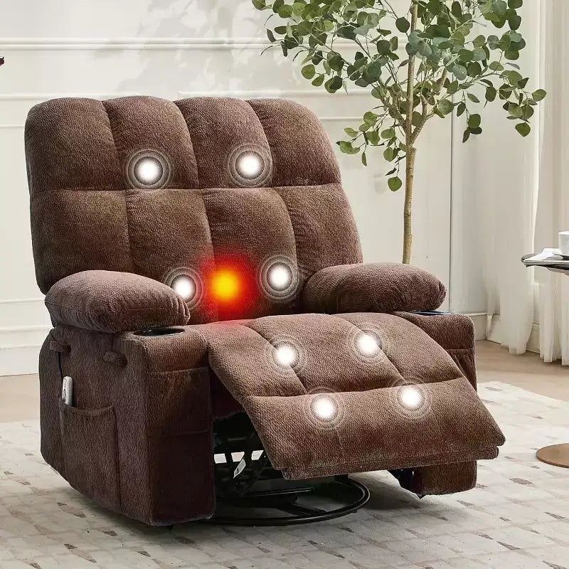 Übergroßer Relaxsessel für Erwachsene, Manueller Dreh-Schaukelsofa, Seitentaschen & Getränkehalter für Große und Schwergewichtige, Wohnzimmer
