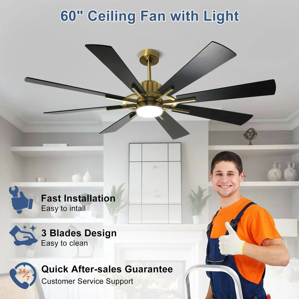 Deckenventilator mit Beleuchtung, Fernbedienung, groß, 8 Holzflügel