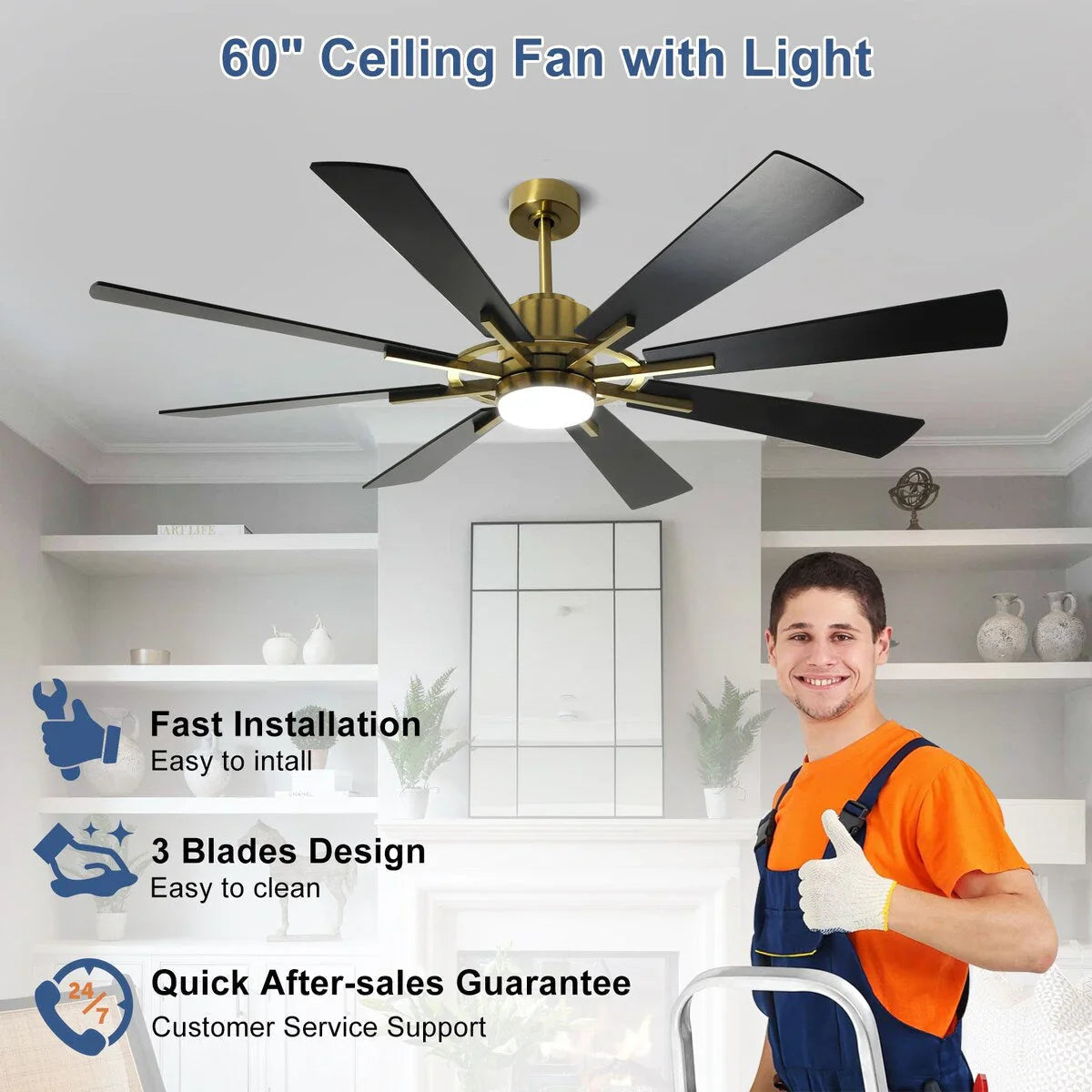 Deckenventilator mit Beleuchtung, Fernbedienung, groß, 8 Holzflügel