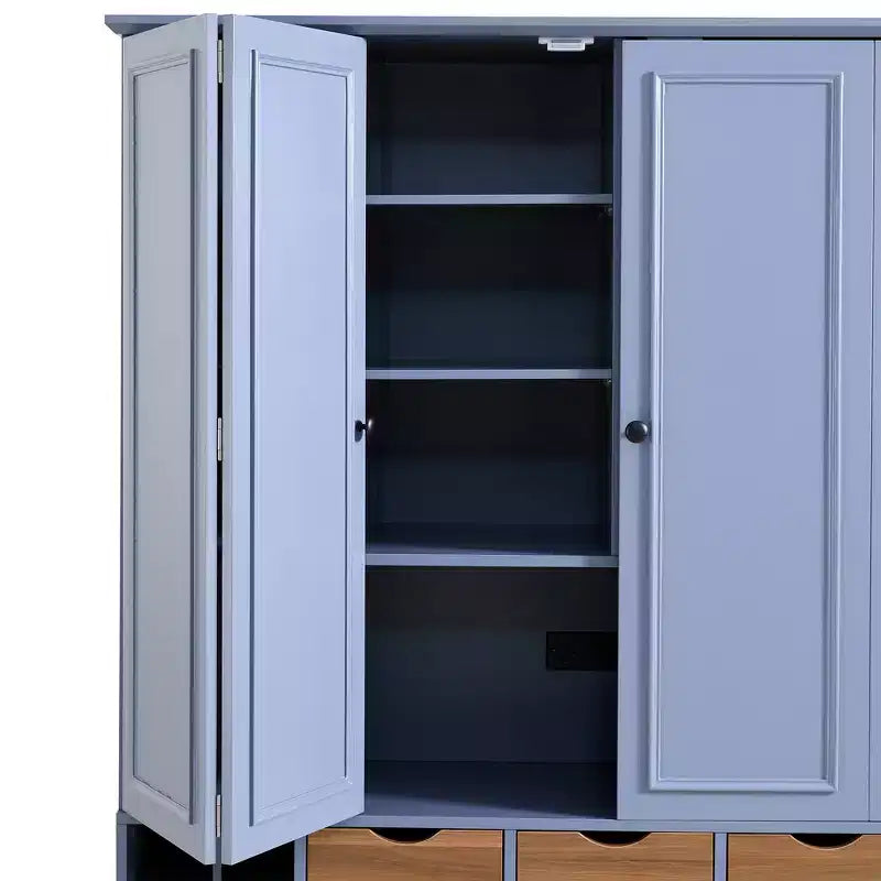 Whisen 180 cm hohe freistehende Küchenpantry, großer Esszimmer-Vorrratsschrank, Anrichte mit 4 faltbaren Türen, Einlegeböden, Weinregalen
