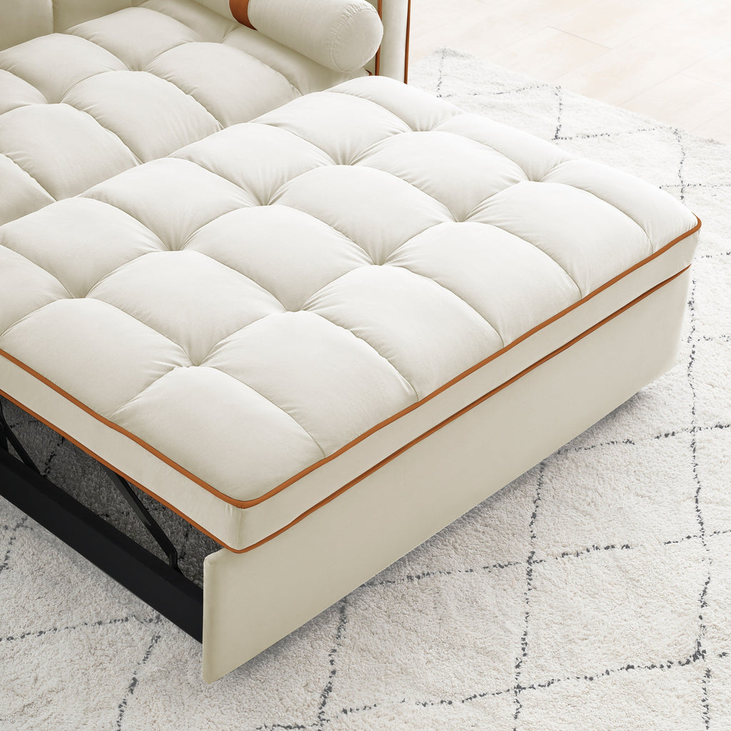 Samt-Schlafsofa zum Umbauen, 140 cm, 2-Sitzer, mit Ausziehbett, verstellbarer Rückenlehne, Seitentaschen und Handyhalterung