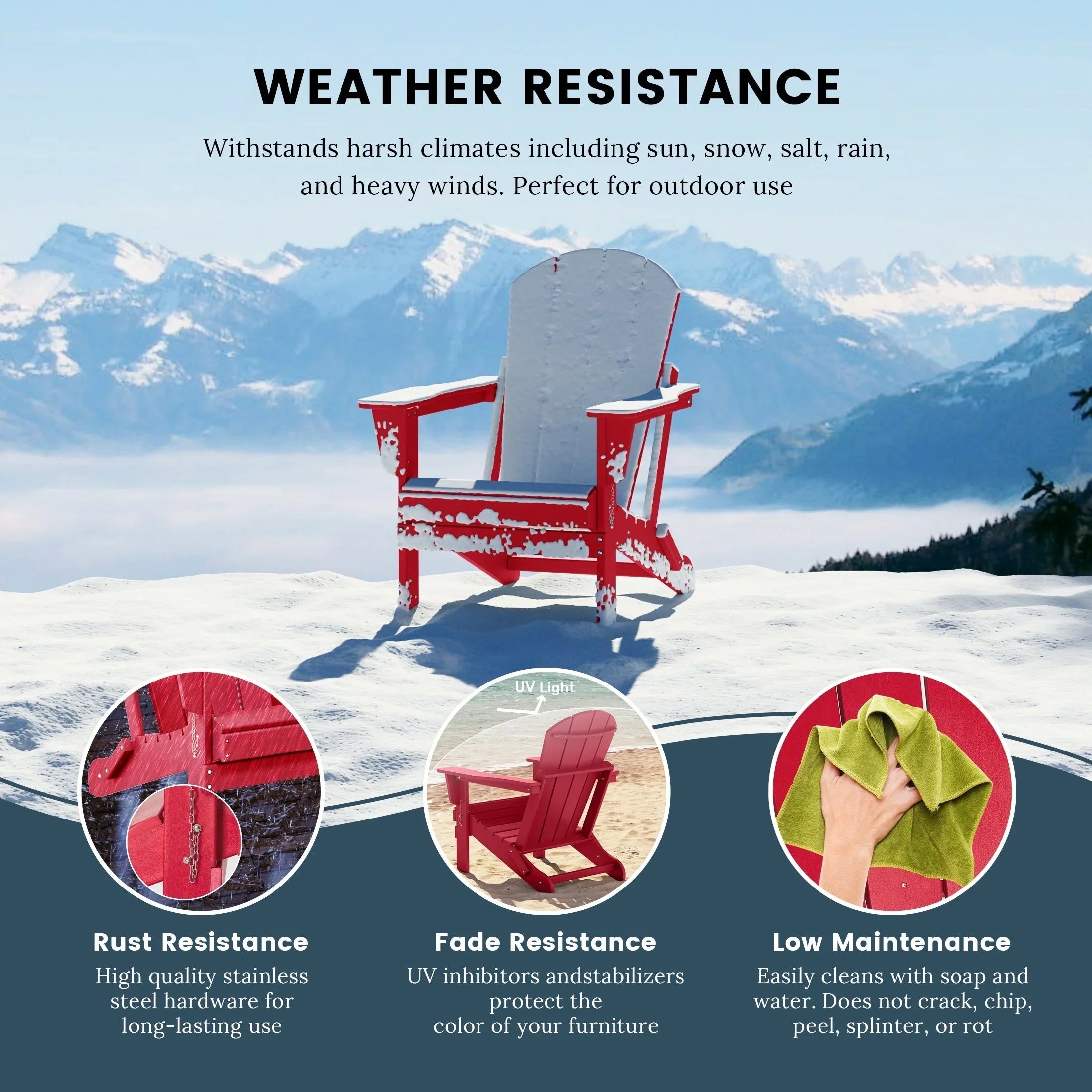 Polytrends Laguna Faltbarer Adirondack-Stuhl für den Außenbereich, wetterfest und lichtbeständig