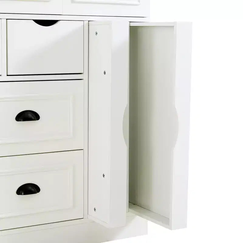 Whisen 180 cm hohe freistehende Küchenpantry, großer Esszimmer-Vorrratsschrank, Anrichte mit 4 faltbaren Türen, Einlegeböden, Weinregalen