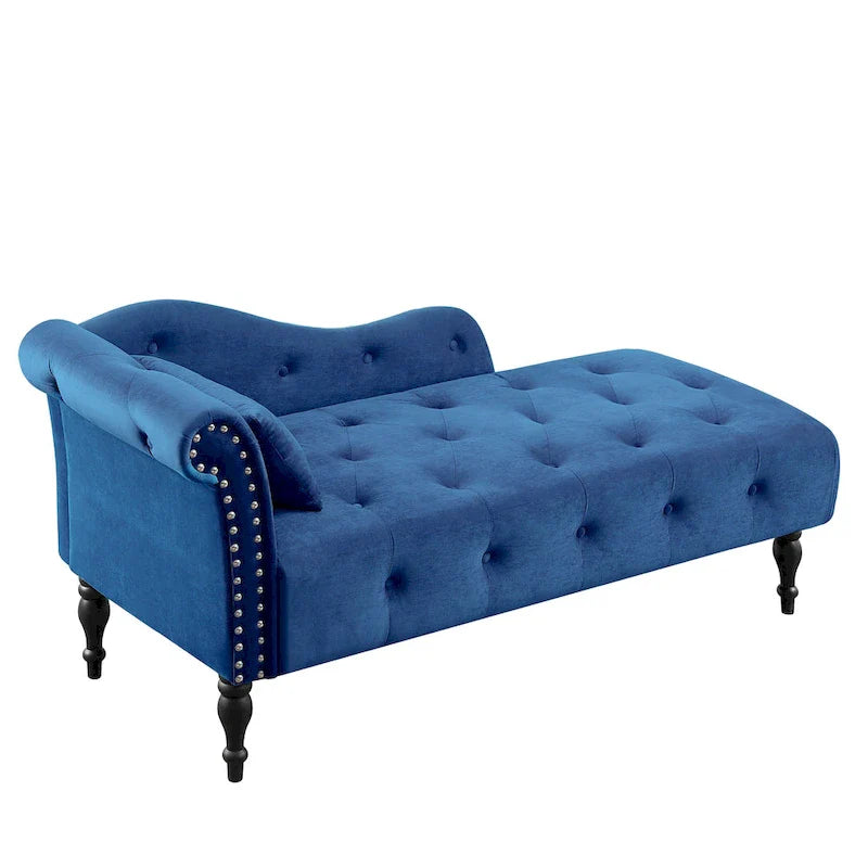 Moderne 60.6 Samt gepolsterte Knöpfe getuftete Chaiselongue mit Massivholzbeinen und Ziernägeln