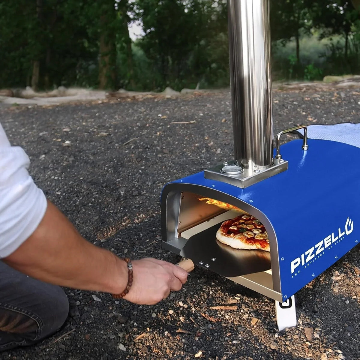 Multi-Brennstoff Outdoor Pizzaofen Steinbackofen mit Gasbrenner & Holzfach - 30 cm