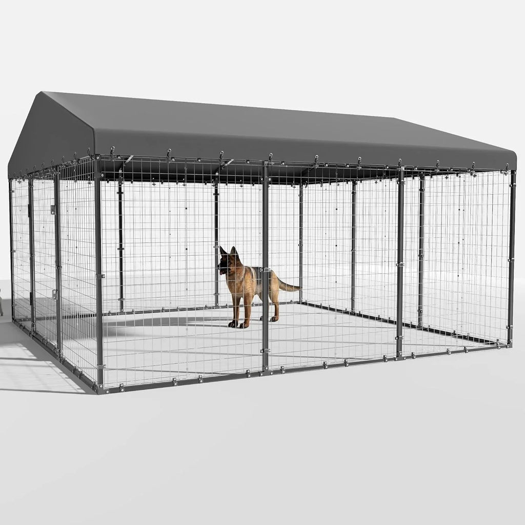 B 118 x T 118 x H 70 Großer Hundeauslauf für den Außenbereich, strapazierfähiger Hundezwinger mit wasserdichtem Dach