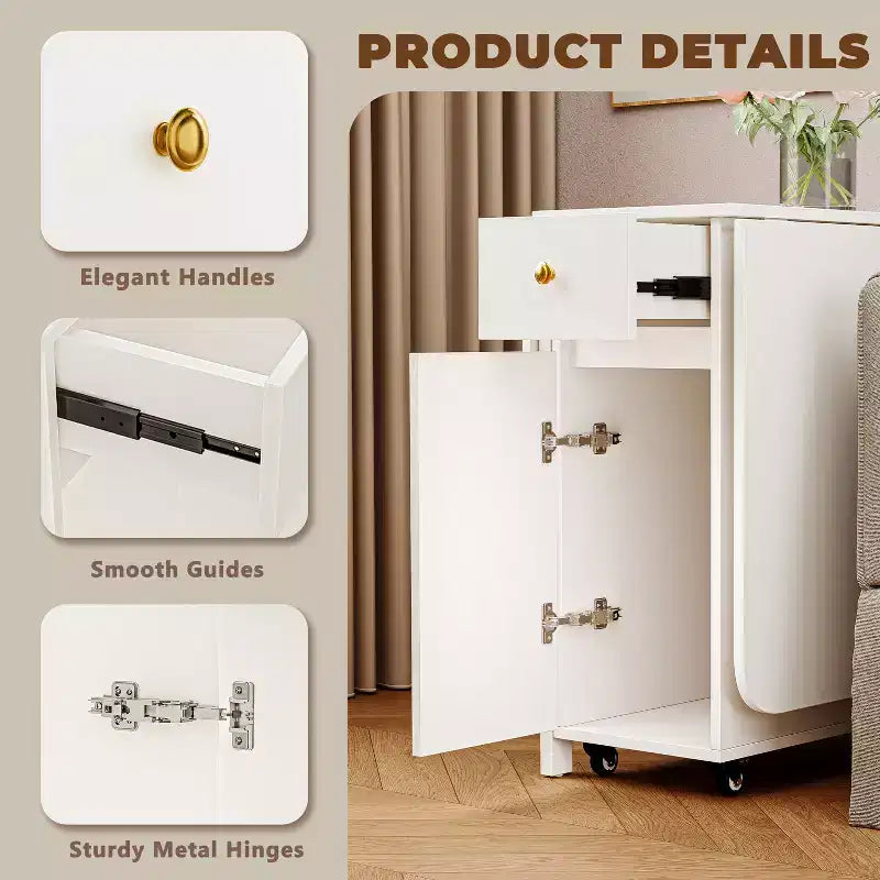 ATJafurn 59'' Klappbarer Esstisch mit Klappplatten für kleine Räume, rechteckiger, ausziehbarer Küchentisch aus Holz mit Rollen und Stauraum